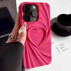 Fashion Fold Wrinkle 3D Love Heart Phone Case For iPhone 13 14 15 Pro - White _ For iPhone 15 Pro